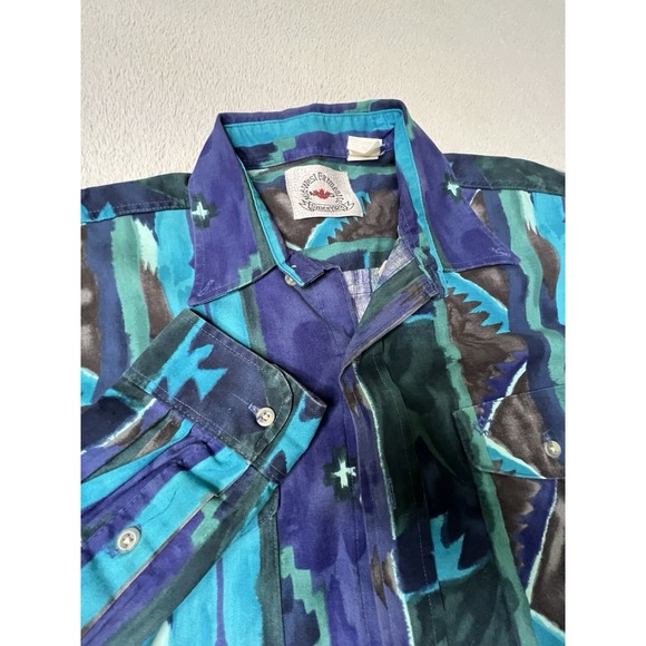 Vintage Mid West Garment Co Bottom Down Long‎ Sleeve Large Blue Cowboy Shirt - Picture 1 of 9